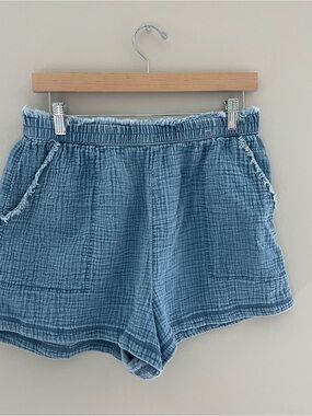 Aerie Gauze Short Womens Large High Rise Elastic Waistband Stretch Cotton Blue